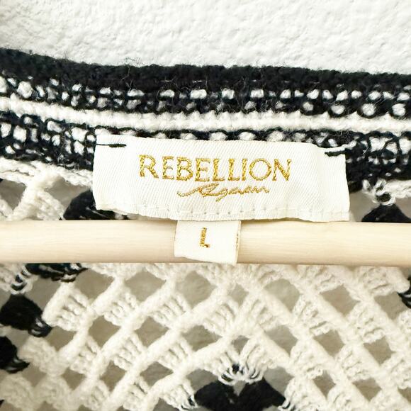 REBELLION AGAIN | Cream ivory Black Sleeveless Sweater Vest Open Knit | Large - Picture 3 of 5